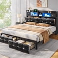 thumbnail image 1 of EnHomee Bed Frame with 2 Drawers King Size Bed Frame with Headboard & LED Lights Bed Frame with Storage & Headboard Drawers，Black, 1 of 8