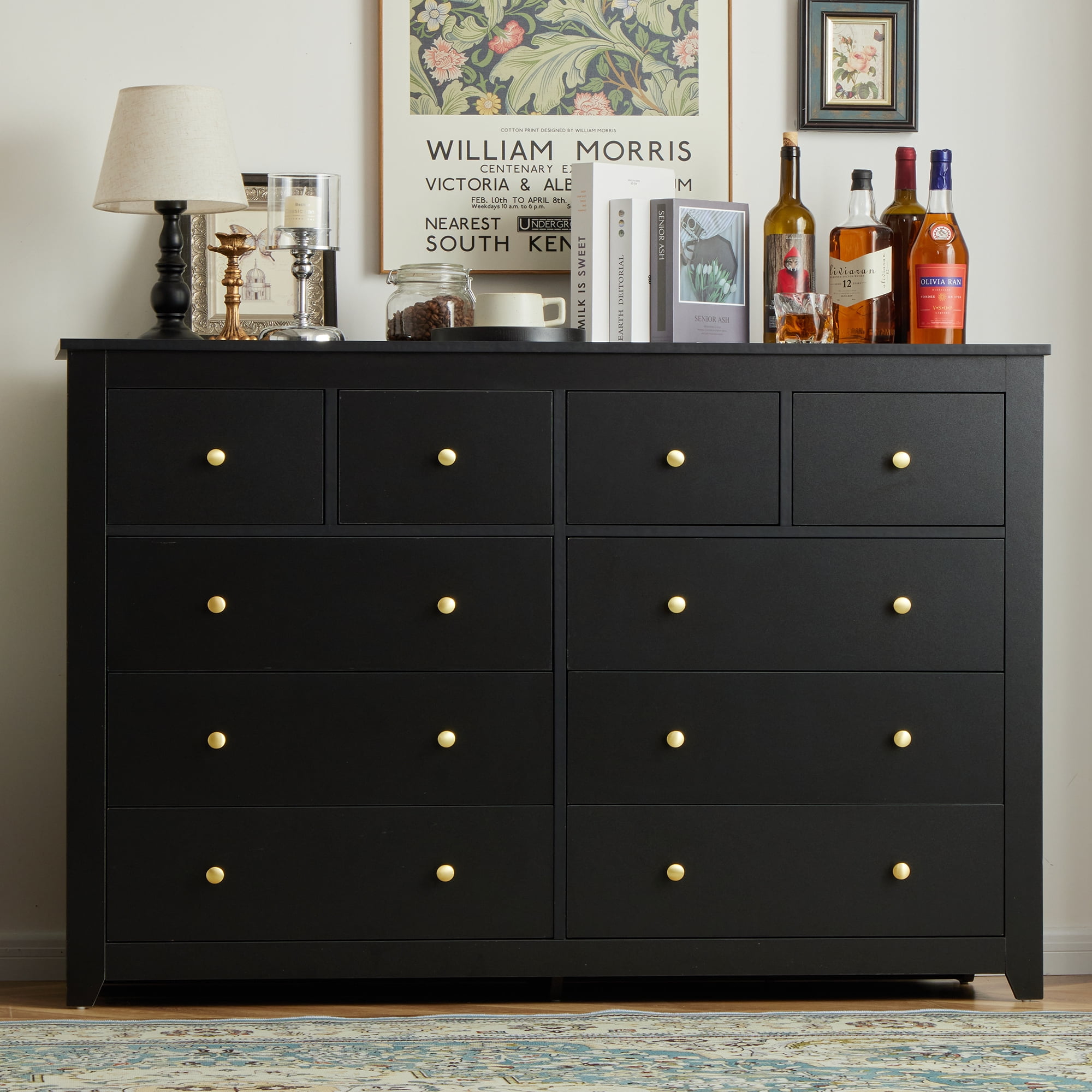 EnHomee Black Dresser for Bedroom 10 Deep Drawers Modern Wood Dressers