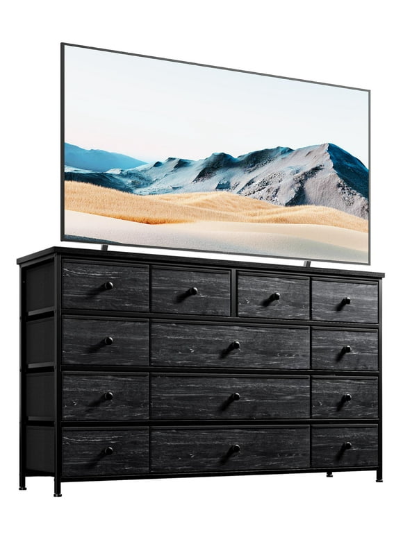 EnHomee Black Dresser for Bedroom TV Stand Long Dresser with 13 Drawers Wide Dresser & Chest of Drawers Fabric Storage Dresser Organizer for Bedroom Living Room Closet Entryway