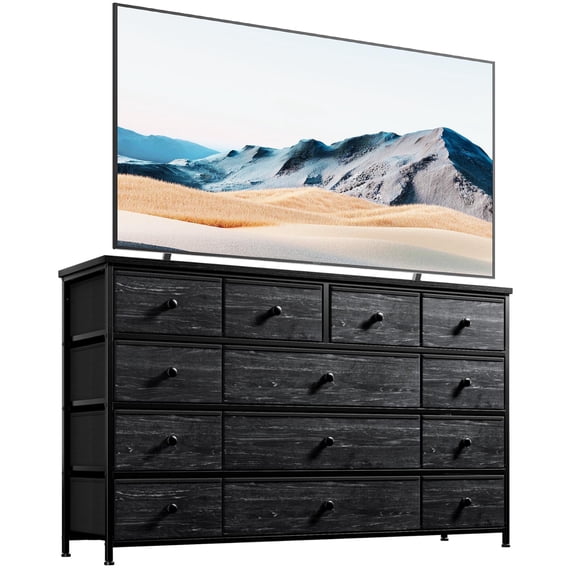 Raybee Black Dresser for Bedroom TV Stand Long Dresser with 13 Drawers Wide Dresser & Chest of Drawers Fabric Storage Dresser Organizer for Bedroom Living Room Closet Entryway