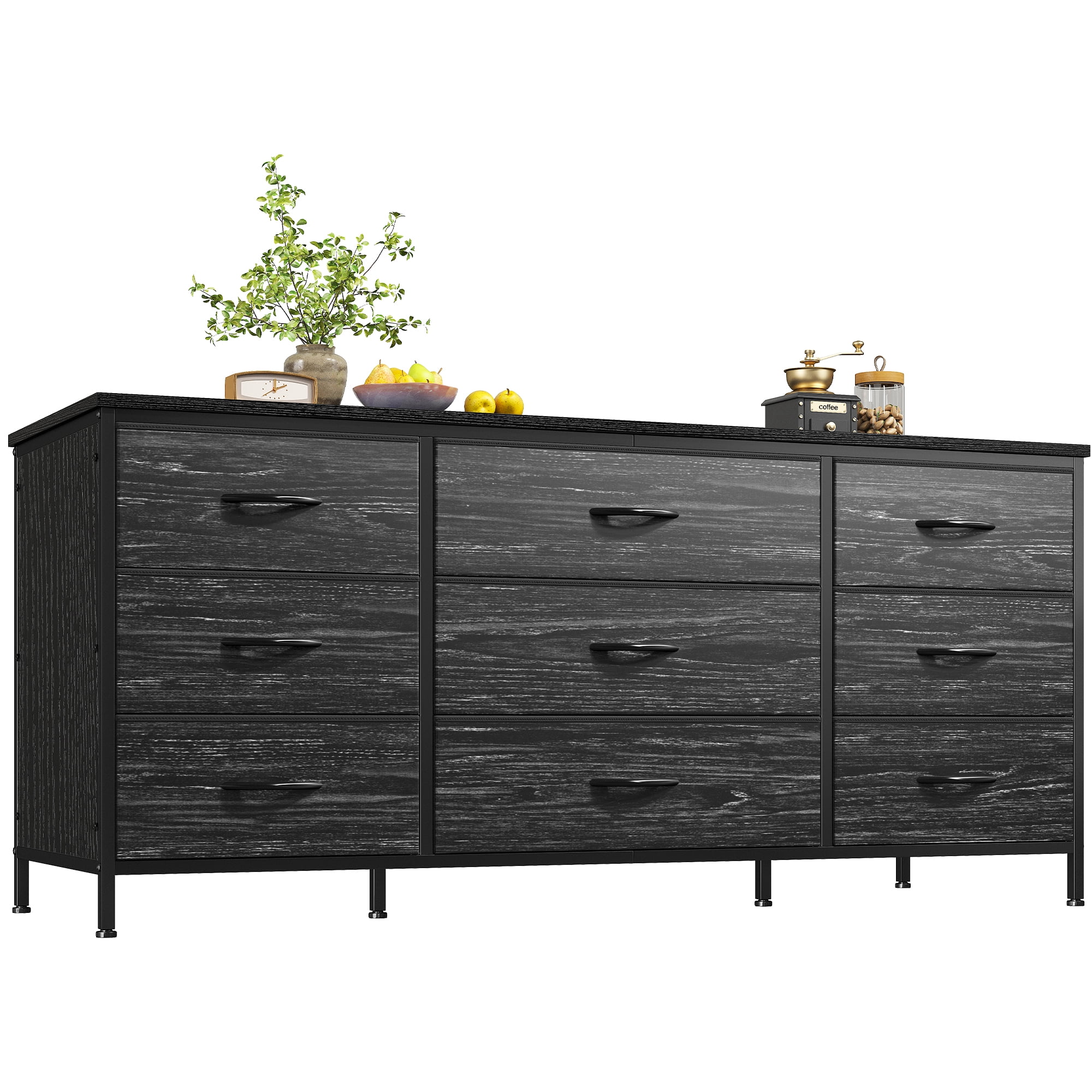 EnHomee Black Dresser TV Stands for Living Room 9 Drawers Fabric ...