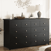 EnHomee Black Dresser for Bedroom 10 Deep Drawers Modern Wood Dressers & Chests of Drawers Wide Dresser with Smooth Metal Rail, Black