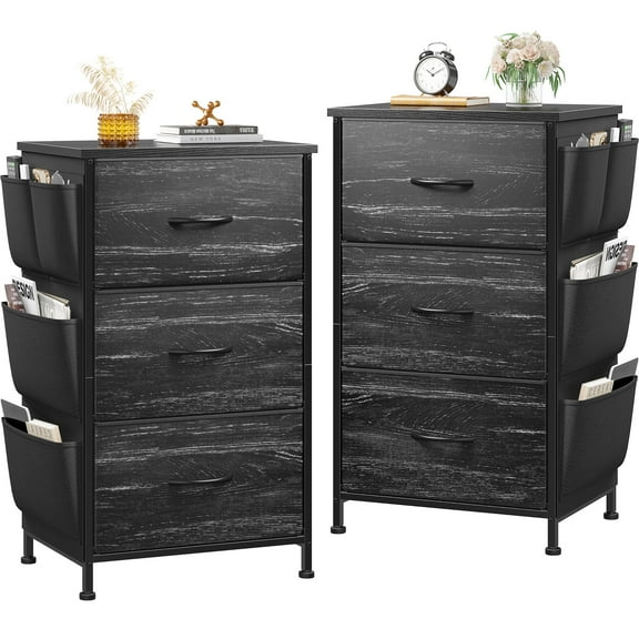 EnHomee Modern Nightstand with 3 Drawers, Set of 2, Black
