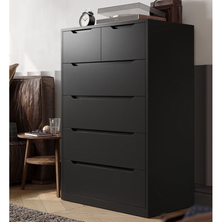 EnHomee Black Tall Dresser Wood 6 Drawer Dressers for Bedroom Wood Chest of Drawers with Smooth Metal Rail Large Dresser Modern Storage Cabinet for ... EnHomee Black Tall Dresser Wood 6 Drawer Dressers for Bedroom Wood Chest of Drawers with Smooth Metal Rail Large Dresser Modern Storage Cabinet for ...