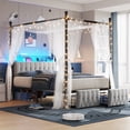 thumbnail image 1 of EnHomee Canopy Bed Frame Full with Headboard Upholstered Bed Frame with 2 Storage Drawers & LED Lights & Charging Station & 4 Removable Posts,Grey, 1 of 9