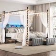 thumbnail image 1 of EnHomee Canopy Bed Frame Queen with Headboard Upholstered Bed Frame with 2 Storage Drawers & LED Lights & Charging Station & 4 Removable Posts,Grey, 1 of 9