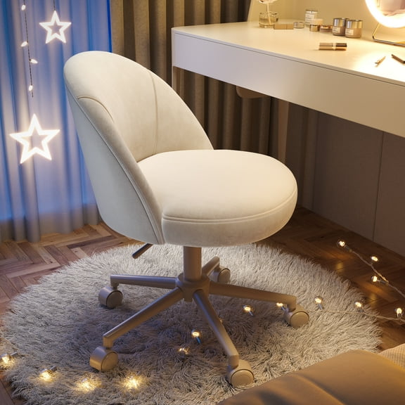 EnHomee Chair 25.1" W Office Chair with Wheels, Adjustable Task Chair with Soft-Padded Backrest for Office and Bedroom, Beige