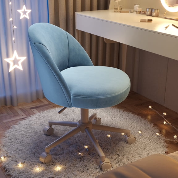 EnHomee Chair 25.1" W Office Chair with Wheels, Adjustable Task Chair with Soft-Padded Backrest for Office and Bedroom, Blue