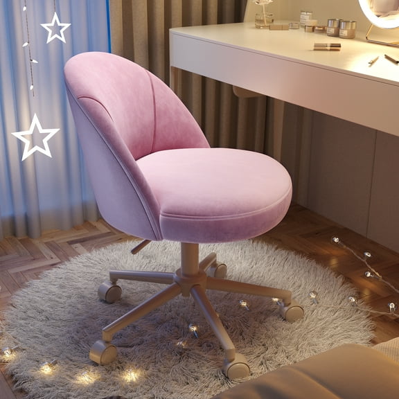EnHomee Chair 25.1" W Office Chair with Wheels, Adjustable Task Chair with Soft-Padded Backrest for Office and Bedroom, Pink