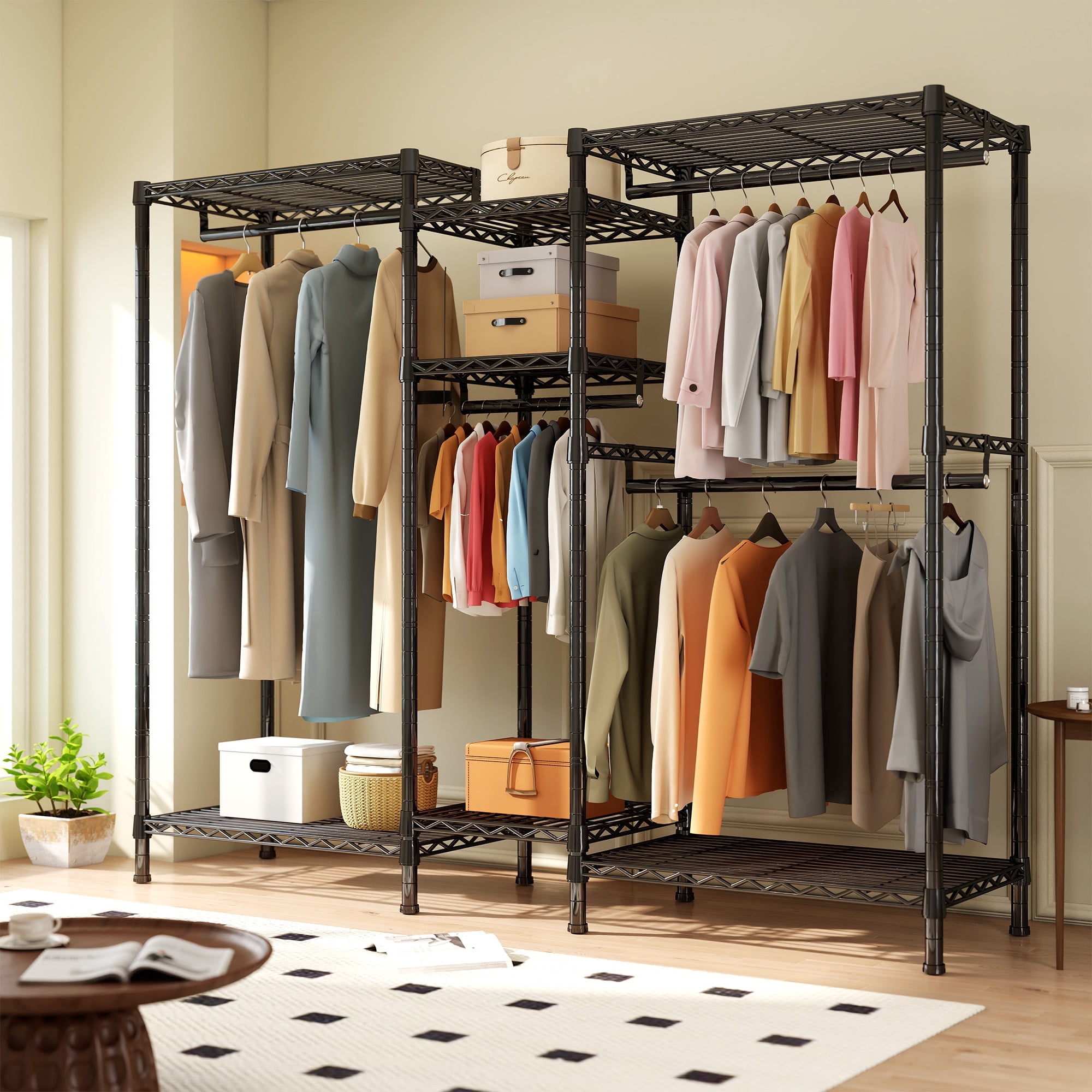 EnHomee Clothes Rack,4 Hanging Rods & 7 Wire Shelves,Heavy Duty ...