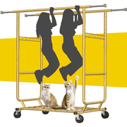 EnHomee Heavy Duty 75 W Gold Rolling Clothes Rack,Adjustable Double Rod Garment Rack with 630 lbs Capacity for Bedroom,Closet,and Laundry