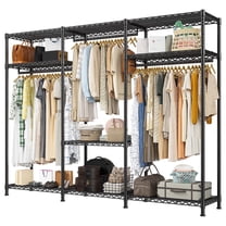 EnHomee Clothing Rack Portable Closet Organizer with 9 Shelves & 3 Rods,Heavy Duty Adjustable Wardrobe Rack 795 LBS Capacity，Black