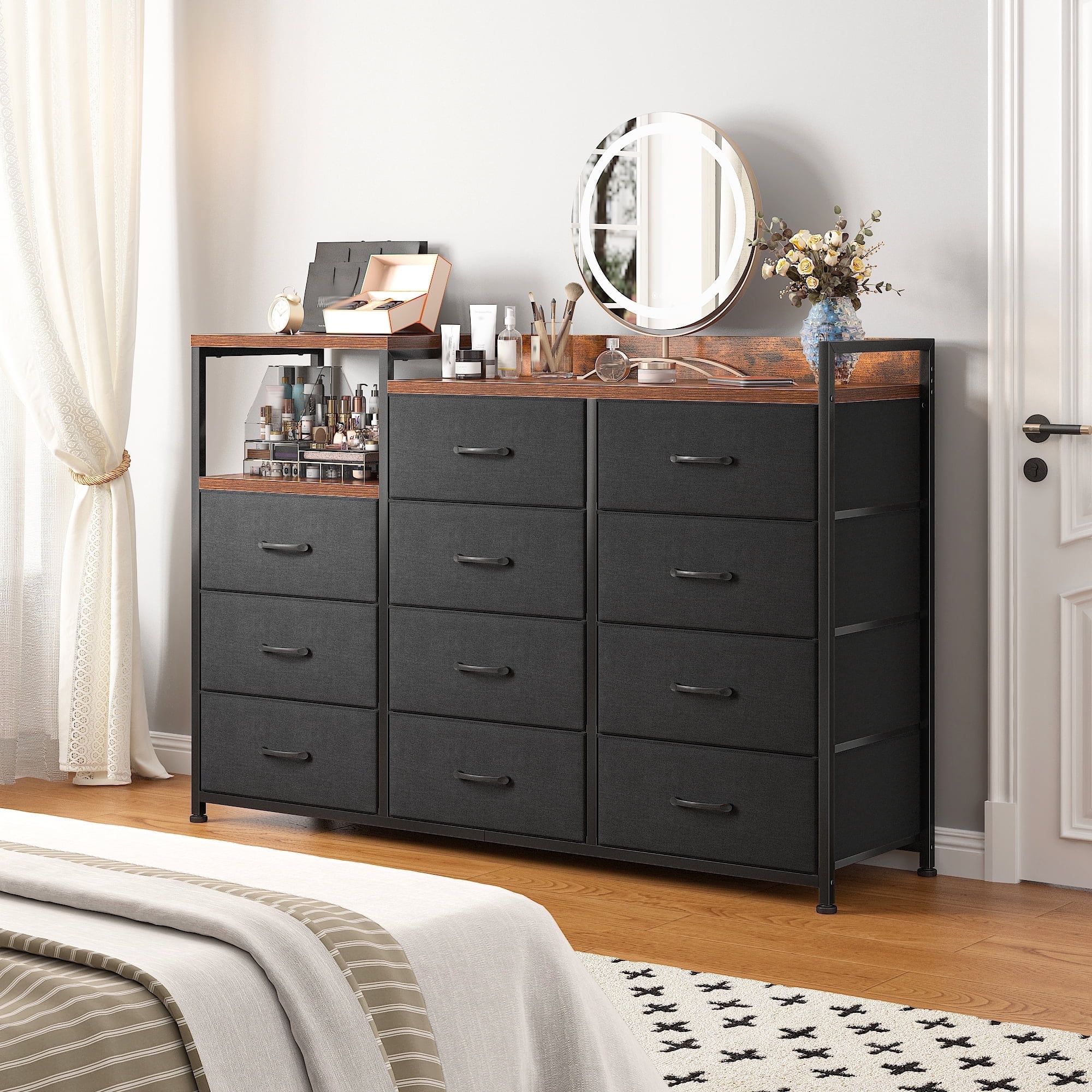 EnHomee Dresser for Bedroom with 11 Drawers Dressers Black Dresser & Chests  of Drawers,Long Dresser TV Stand with Shelf,39.4" H Dresser with Sturdy ...