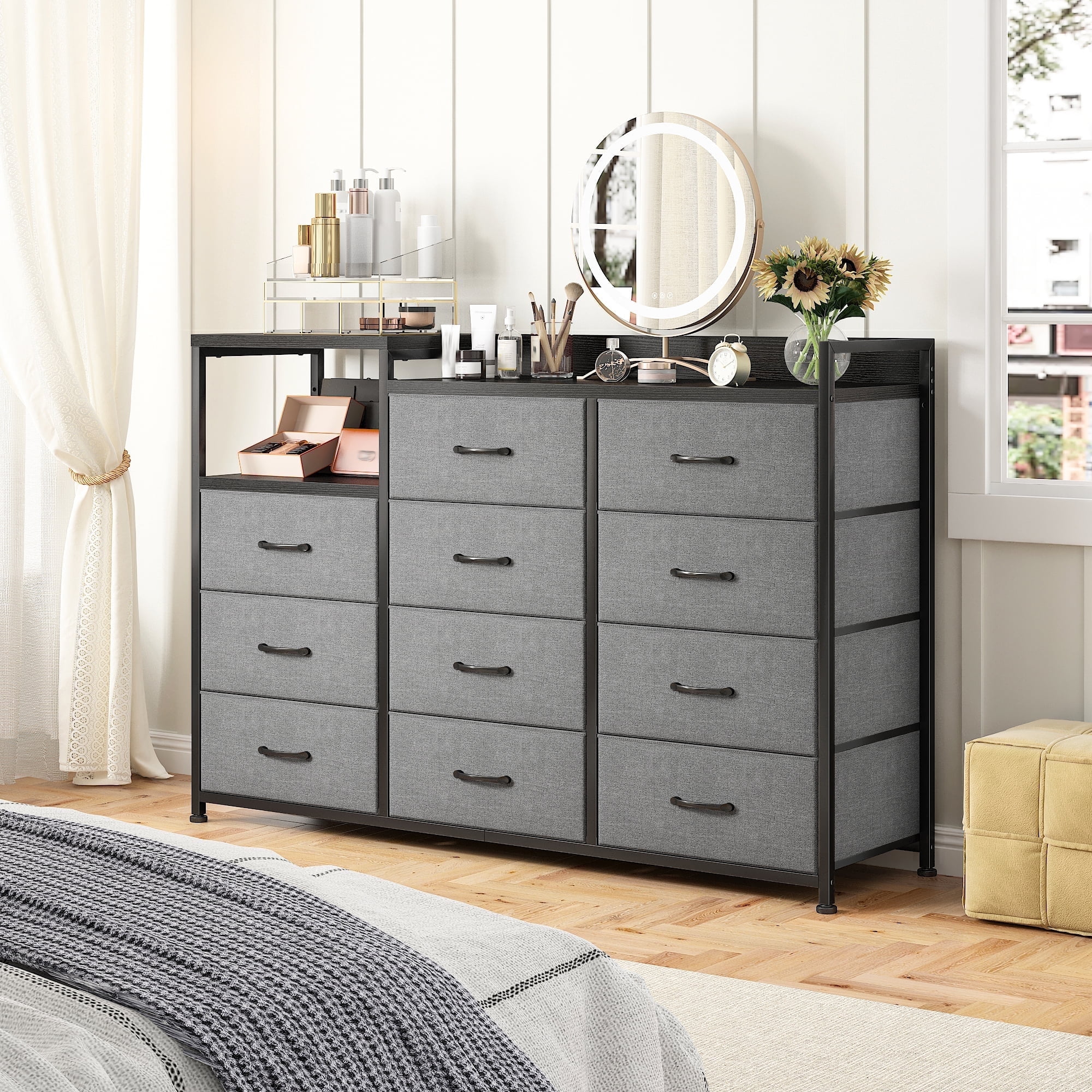 grey dresser with black top Grey Dresser with Black Hardware and Black Top | Green Nest Decor