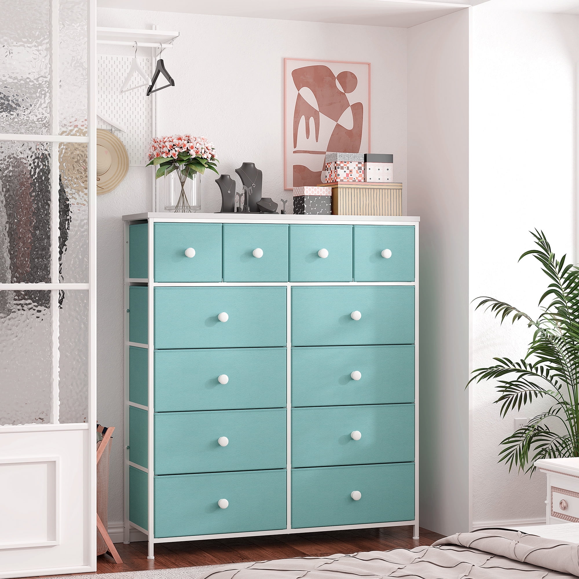 EnHomee Large Pink Dresser for Kids Room with 12 Fabric Drawers and Metal Frame Walmart