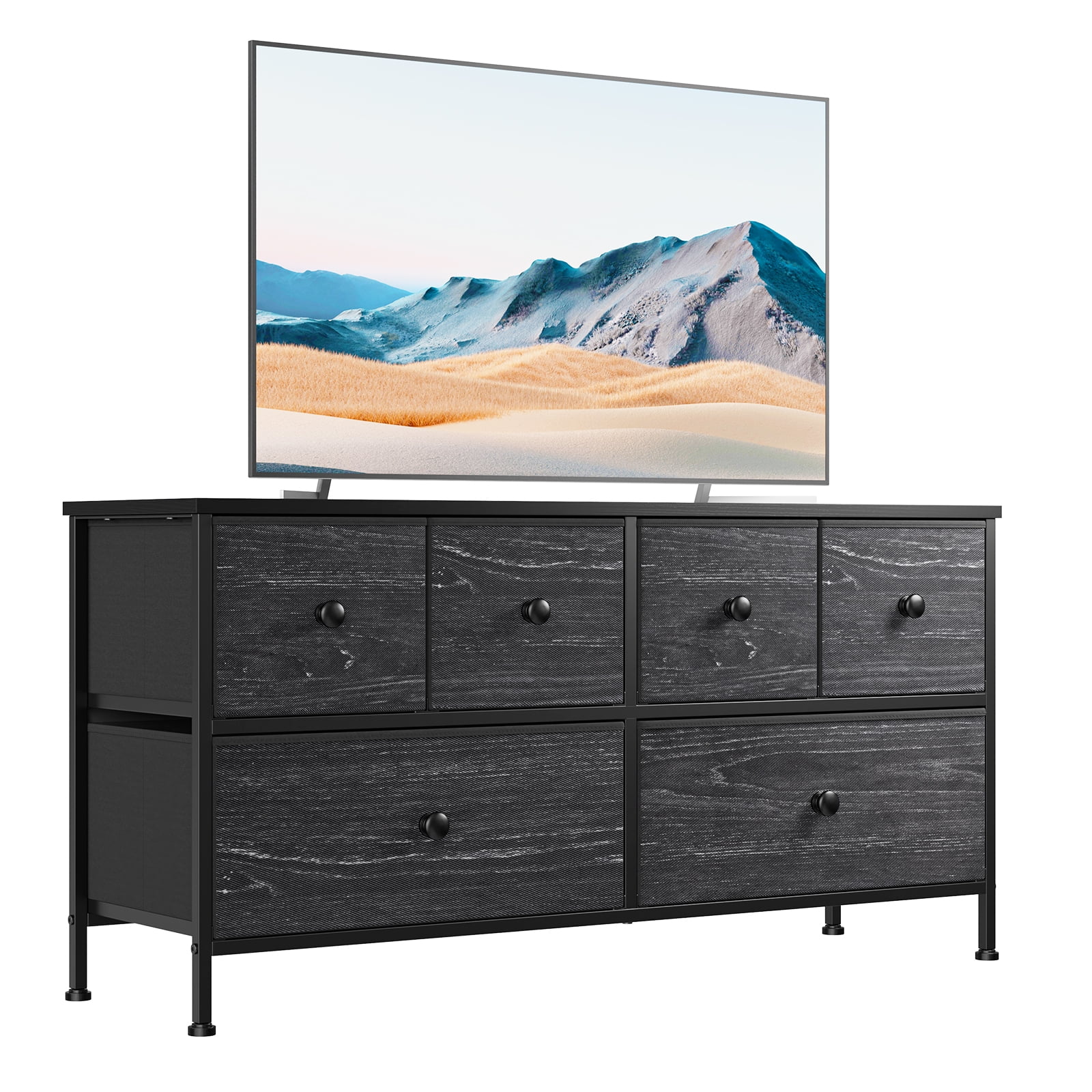 EnHomee Dresser for Bedroom TV Stand with 6 Drawers TV Stand Wide Black