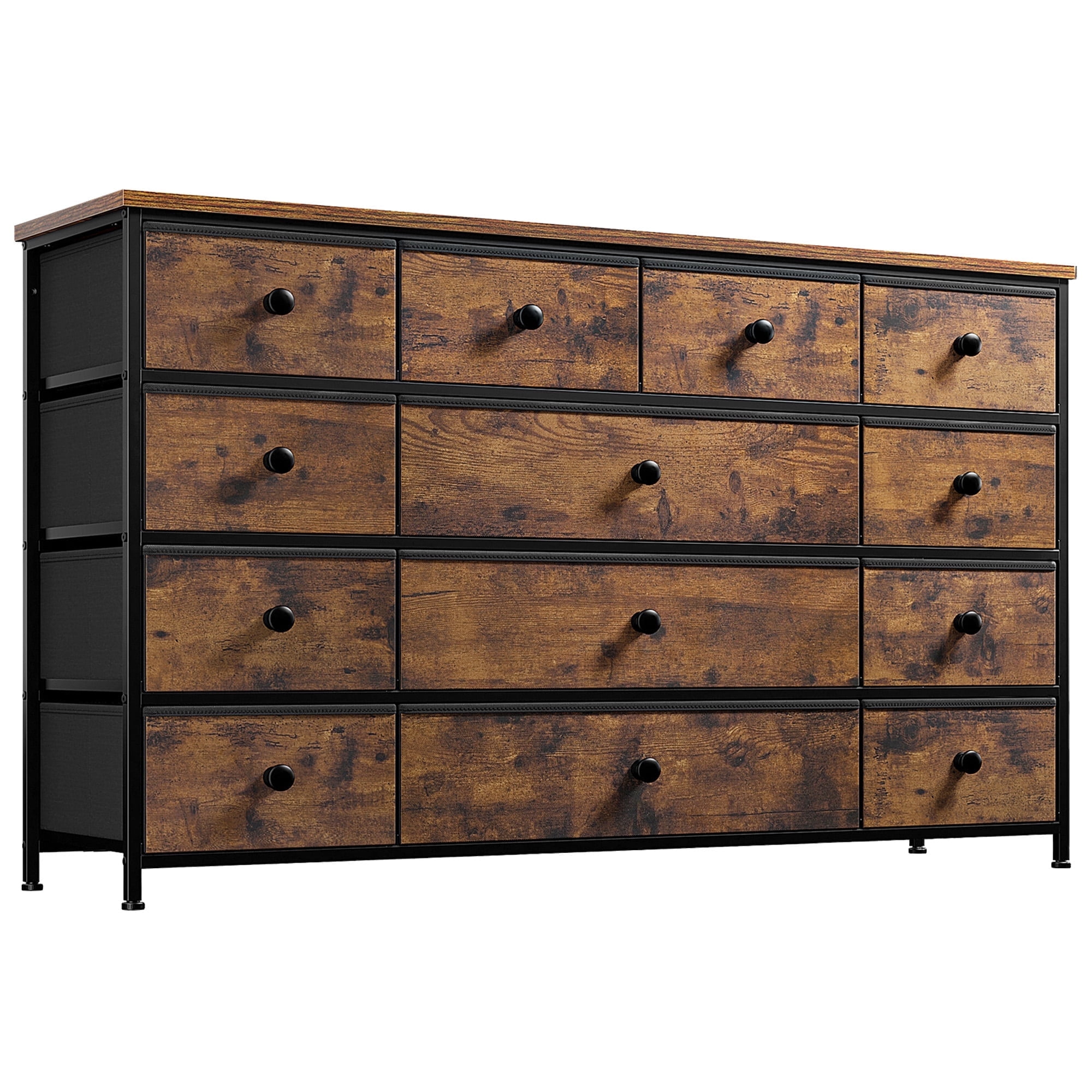 Romorgniz Dresser TV Stand, 13 Drawer Dressers for Bedroom, Chest of Drawers for 45" Long TV, Fabric Dresser for Storage, Rustic Brown