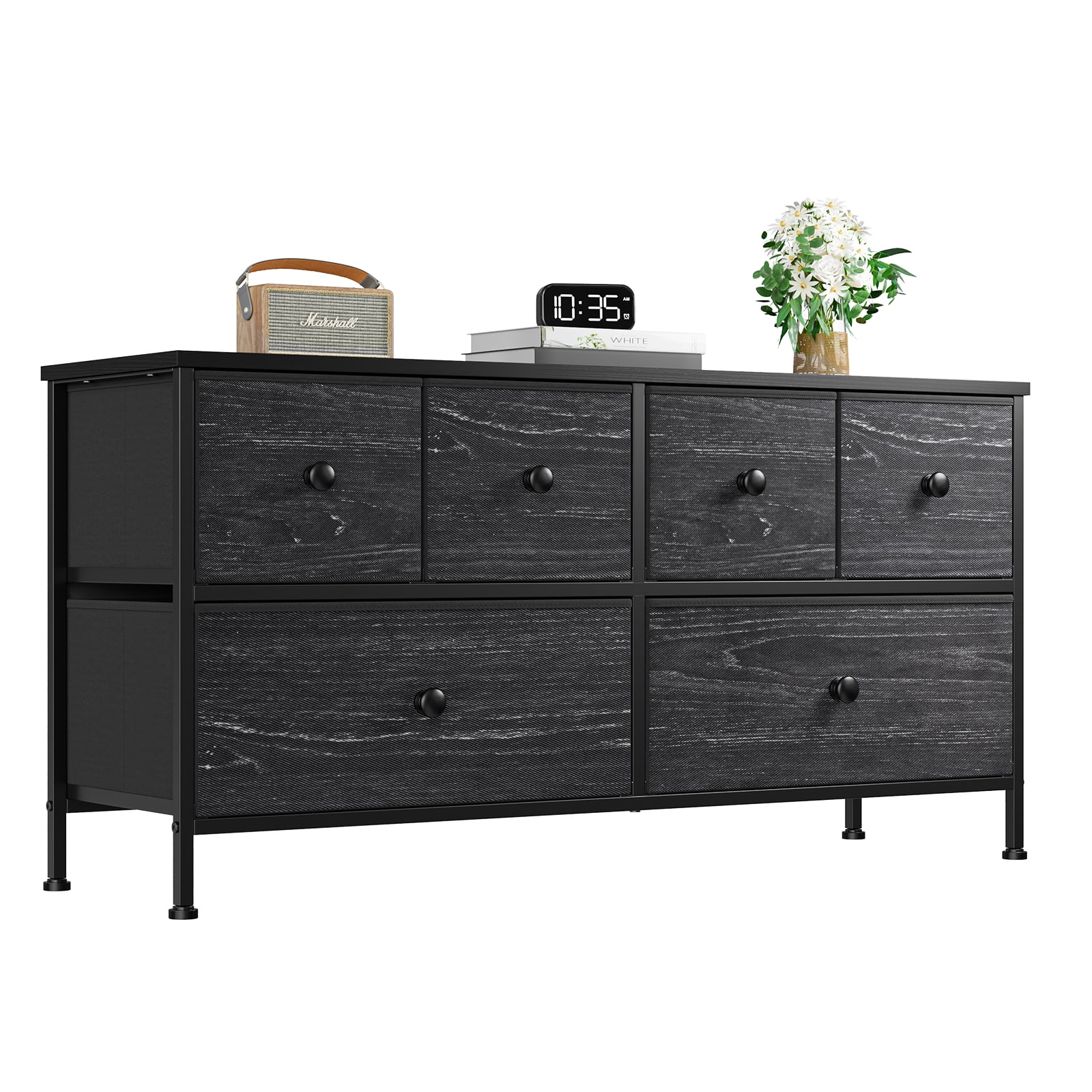 EnHomee Dresser TV Stand with 6 Drawers Dresser for Bedroom, Wide Black