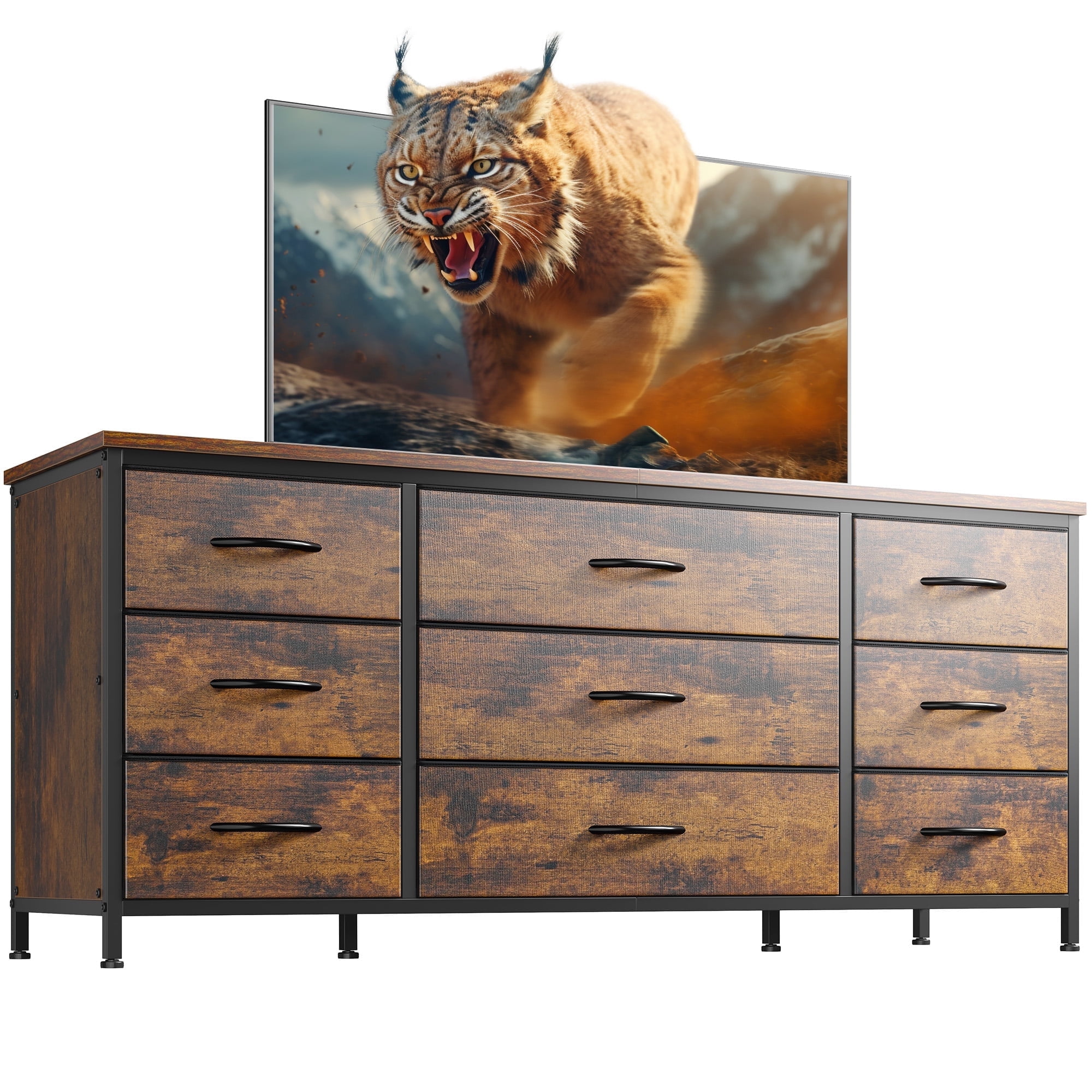 EnHomee Rustic Dresser TV Stand, 9 Drawer Storage Entertainment Center, Kids Room Bedroom Furniture  (图1)