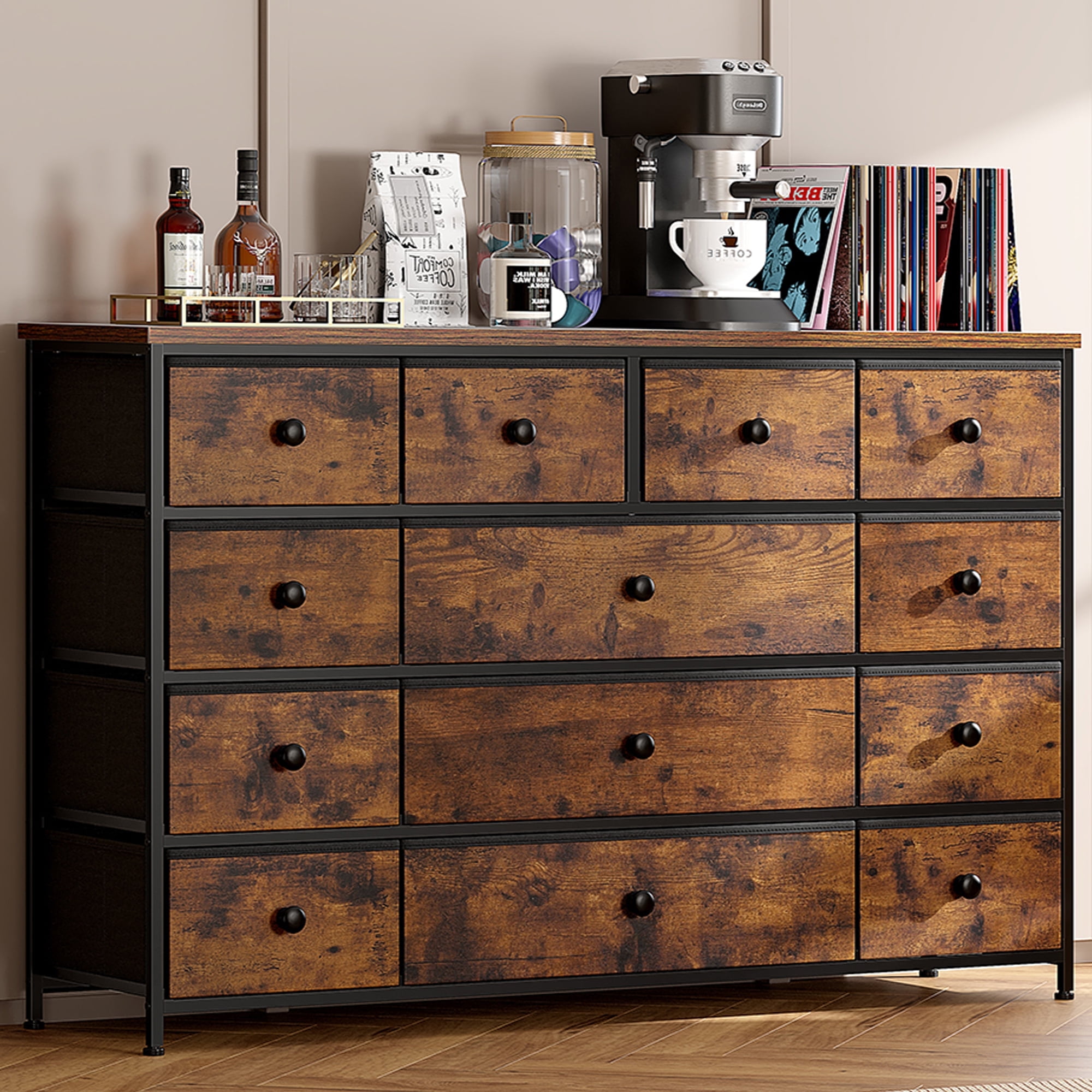 EnHomee Dresser TV Stand Wide Dresser for Bedroom with 13 Drawers Long Dresser Chest of Drawers Fabric Drawer Dresser for Living Room Closet