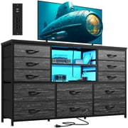 EnHomee Dresser TV Stand for 55'' TV Dresser for Bedroom with LED Lights&12 Fabric Drawers for Living Room