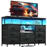 EnHomee Dresser for Bedroom 55" TV Stand with LED Lights & Charging Station 7 Drawers Dresser Chest of Drawers with Entertainment Center,Black