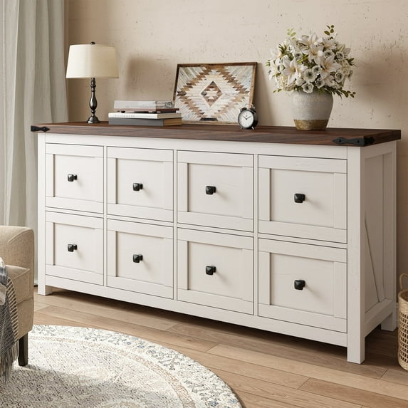 EnHomee Dresser for Bedroom White Dresser TV Stand Farmhouse Dresser with 8 Drawers