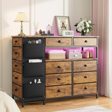 EnHomee Dresser for Bedroom with 13 Drawers and Side Pocket Long Dressers & Chests of Drawers Fabric Dresser for Closet,Brown