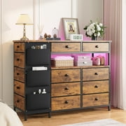 EnHomee Dresser for Bedroom with 13 Drawers and Side Pocket Long Dressers & Chests of Drawers Fabric Dresser for Closet,Brown