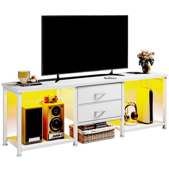 EnHomee Dresser for Bedroom with LED Lights Fabric Dresser & Chest of Drawers with for Living Room,White