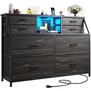 EnHomee Dresser for Bedroom with Power Strip & LED Lights Fabric Dresser with Open Shelves Chest of Drawers for Living Room, Black