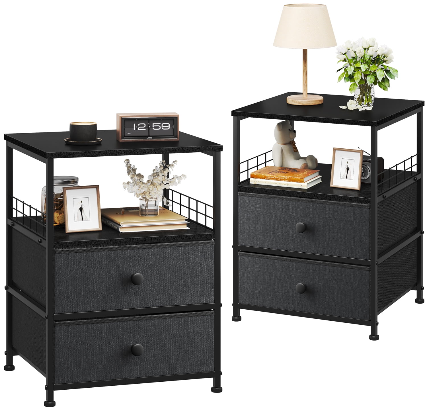 EnHomee End Table Metal Side Table Nightstands for Bedroom, Dark Grey Double