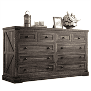 EnHomee 10 Drawers Wood Dresser for Bedroom Furniture 55" Wide Dressers & Chests of Drawers with 10 Deep Drawers, Dark Rustic Oak