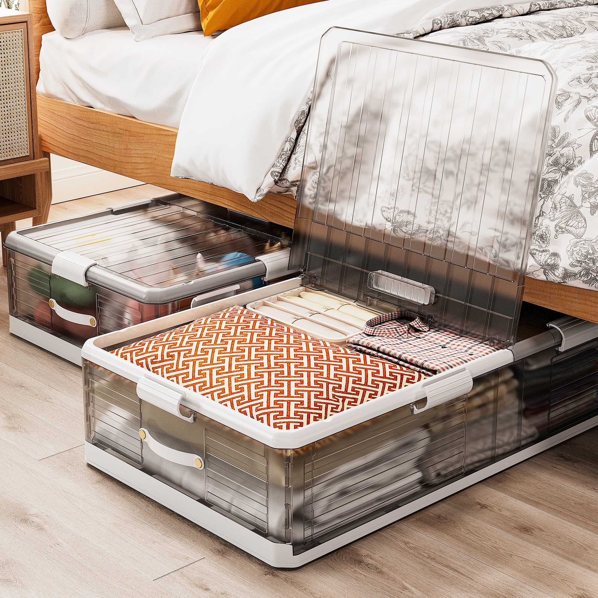 EnHomee 106QT Underbed Storage With Wheels Foldable Plastic Bins With EnHomee 106QT Underbed Storage With Wheels Foldable Plastic Bins With