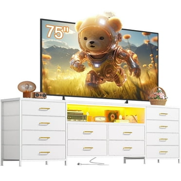 EnHomee Freestanding Television Stand with 1 Shelf, 12 Drawers, and LED Lights, 13.80''