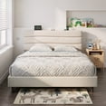 thumbnail image 1 of EnHomee Full Bed Frame with Adjustable Headboard Upholstered Full Size Bed Frame with Charge Station & Storage, Beige, No Box Spring Needed, Noise Free, 1 of 10