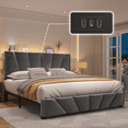thumbnail image 1 of EnHomee Full Bed Frame with Upholstered Headboard Bed Frame Full Size Bed Frame with LED Lights & Charge Station,Gray,No Box Spring Needed, Noise Free, 1 of 13