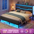 thumbnail image 1 of EnHomee Full Bed Frame with Wooden Headboard Metal Platform Bed Frame with Storage Platform Metal Bed with Charge Station & LED Lights & 13" Under-Bed Storage, Black, 1 of 7