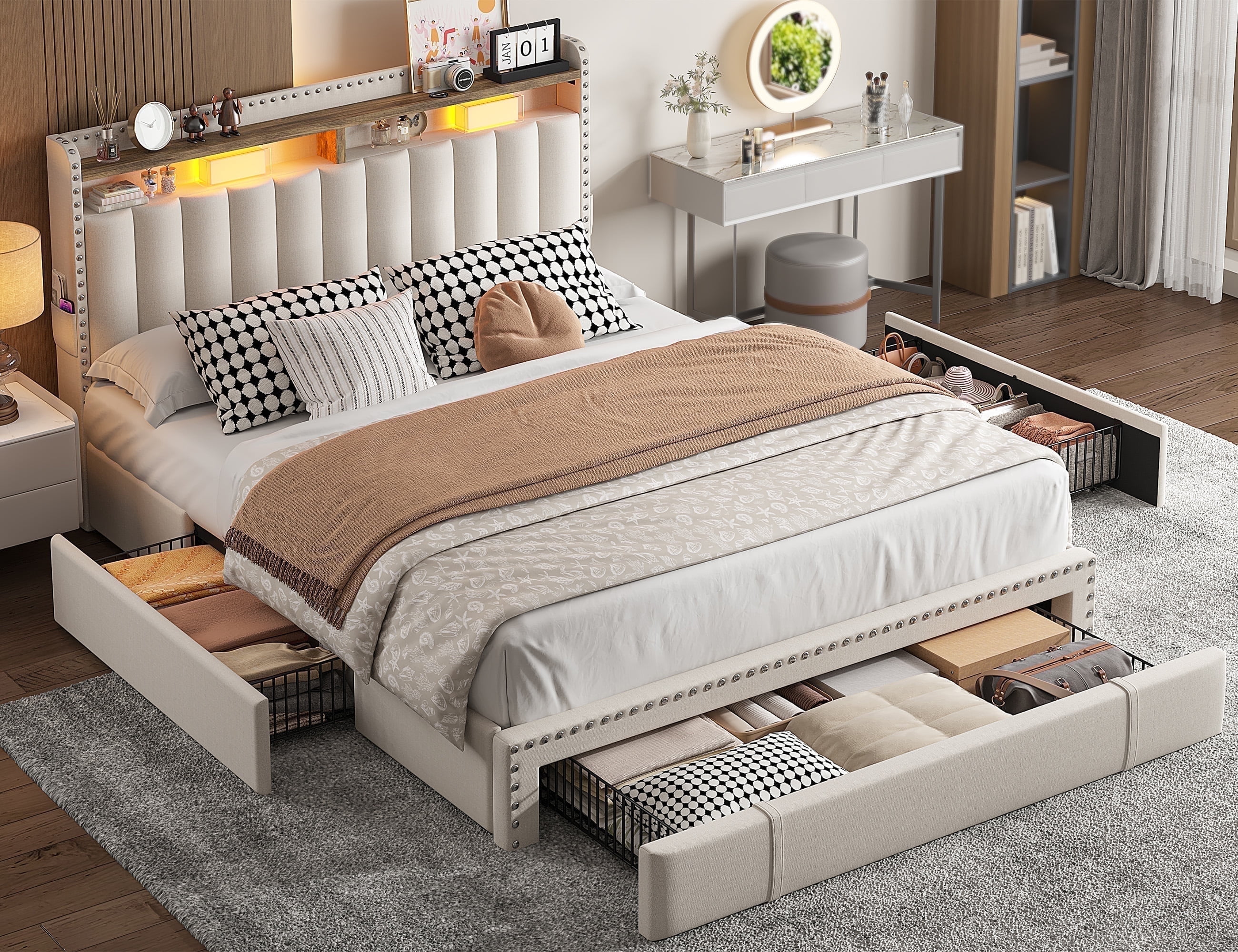 ベッドフレーム 160cm bed frame with drawers Amazon.com: Giantex Wood Full Size Bed Frame with 2 Storage