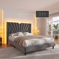 thumbnail image 1 of EnHomee Full Bed Frame with Tall Headboard Full Size Bed Frame with LED Lights & Charge Station, Gray, No Box Spring Needed, Noise Free, 1 of 8