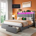 thumbnail image 1 of EnHomee Full Size Bed Frame with 2 Drawers & 2-Tier Storage Shelf Upholstered Bed Frame Full with Headboard Full Bed Frame with Storage & LED Lights & Charge Station, No Box Spring Needed, Gray, 1 of 8
