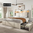thumbnail image 1 of EnHomee Full Size Bed Frame with 4 Drawers & 3-Tier Storage Shelf Upholstered Bed Frame Full with Headboard  Bed Frame Full  with LED Lights & Charge Station, No Box Spring Needed, No-Noise, Beige, 1 of 8