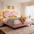 thumbnail image 1 of EnHomee Full Size Bed Frame with Adjustable Headboard, Full Bed Frame with Upholstered Headboard and Wooden Slats Support Pink Bed Frame, Smart LED,Pink, 1 of 10