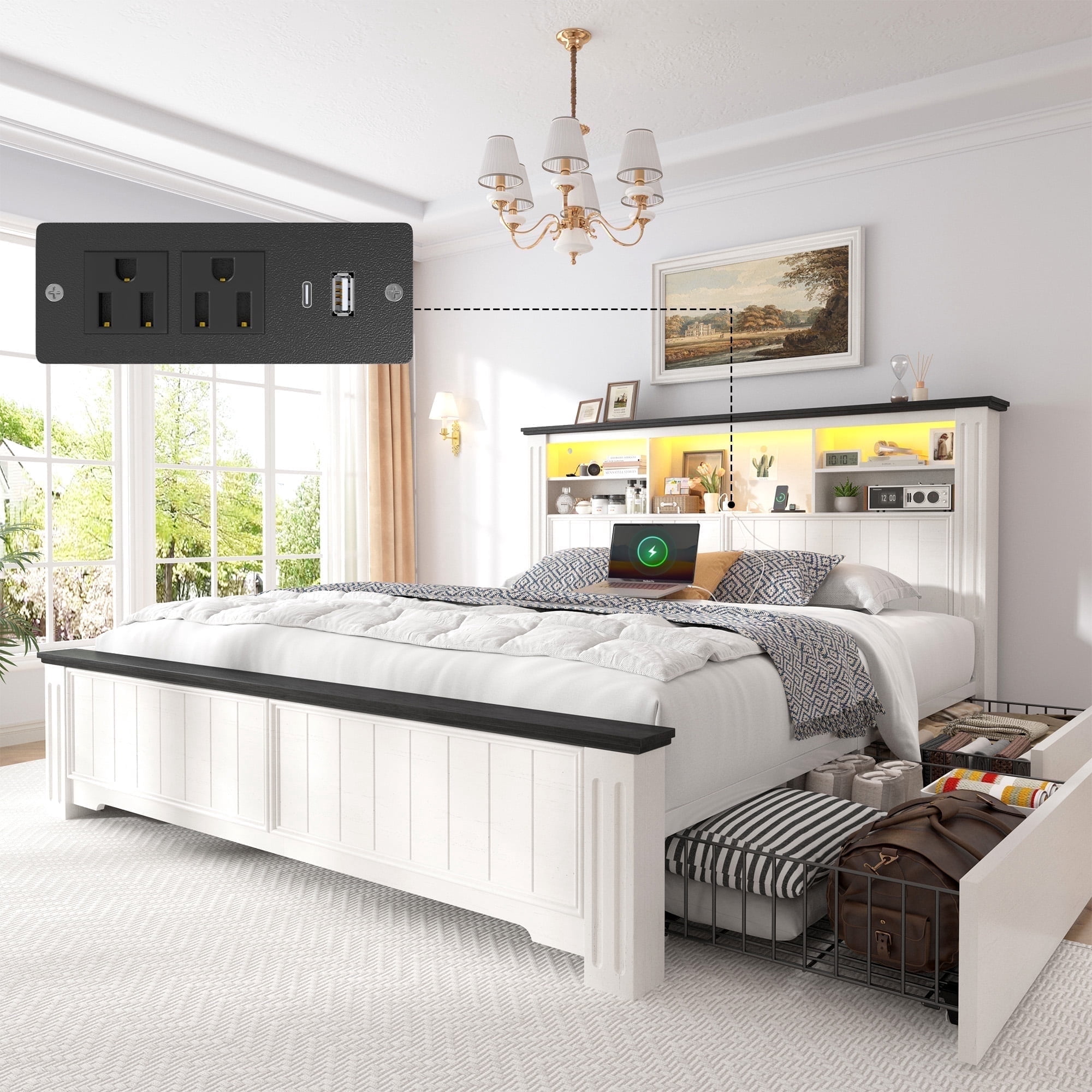 EnHomee Full Size Bed Frame with Headboard and 4 Drawers Bed Frame Full ...