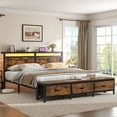 thumbnail image 1 of EnHomee Full Size Bed Frame with Headboard Full Bed Frame with 3 Fabric Drawers Metal Platform Bed Frame Full with LED Lights & Charge Station, Rustic Brown, No Box Spring Needed, 1 of 8