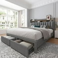 EnHomee Full Size Bed Frame with Headboard and Storage, Upholstered