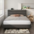 thumbnail image 1 of EnHomee Full Size Bed Frame with Headboard Upholstered Bed Frame Full with Storage Full Size Bed Frame with Charge Station Gray, No Box Spring Needed, Noise Free, 1 of 8