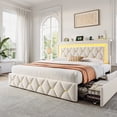 thumbnail image 1 of EnHomee Full Size Bed Frame with 4 Storage Drawers Upholstered Bed with LED & Charge Station,Beige, 1 of 8