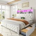 thumbnail image 1 of EnHomee Full Size Bed Frame with 4 Storage Drawers Upholstered Platform Bed Frame with Headboard & LED Lights & Charge Station, 1 of 8
