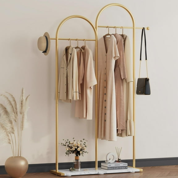EnHomee Gold Clothing Rack Modern Coat Rack Metal Clothes Rack for Entryway,Bedroom,Living Room,53.1"W x 76.7"H x 13.7"D